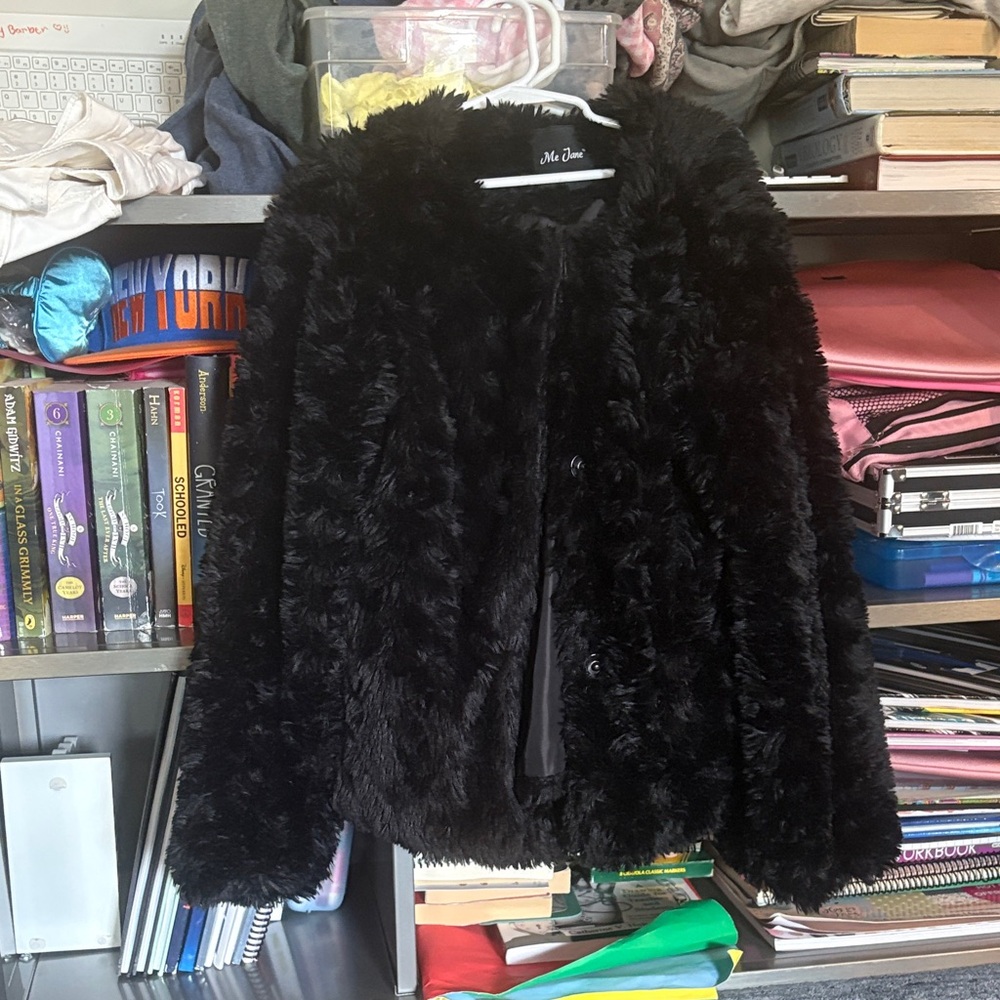Me Jane Girls Black Furry Jacket